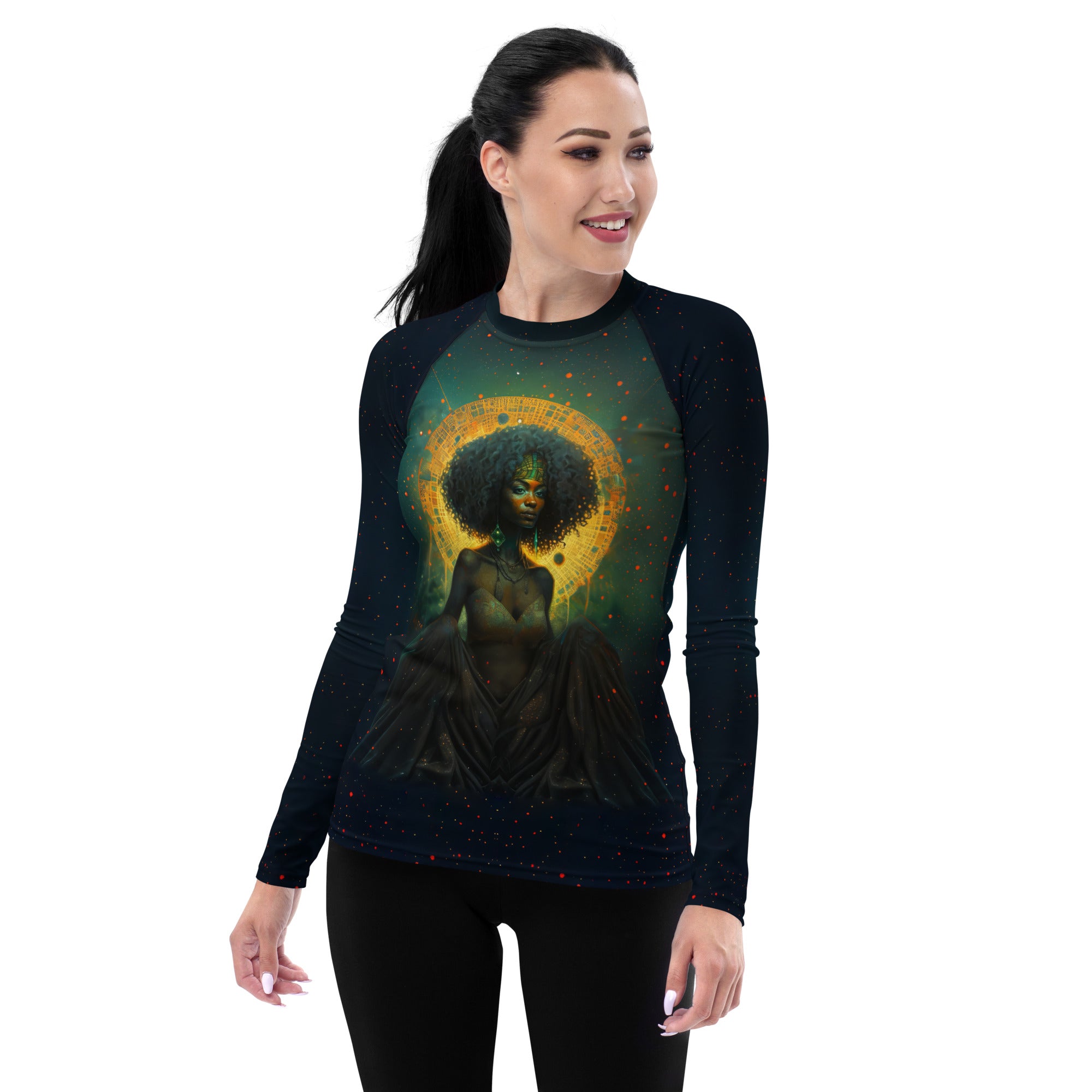 Front view of Celestial Harmony Women's Rash Guard