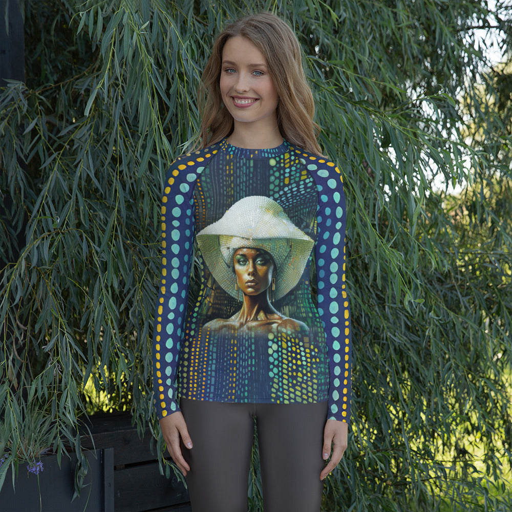 Cosmic Dream All-Over Print Women's Rash Guard front view.