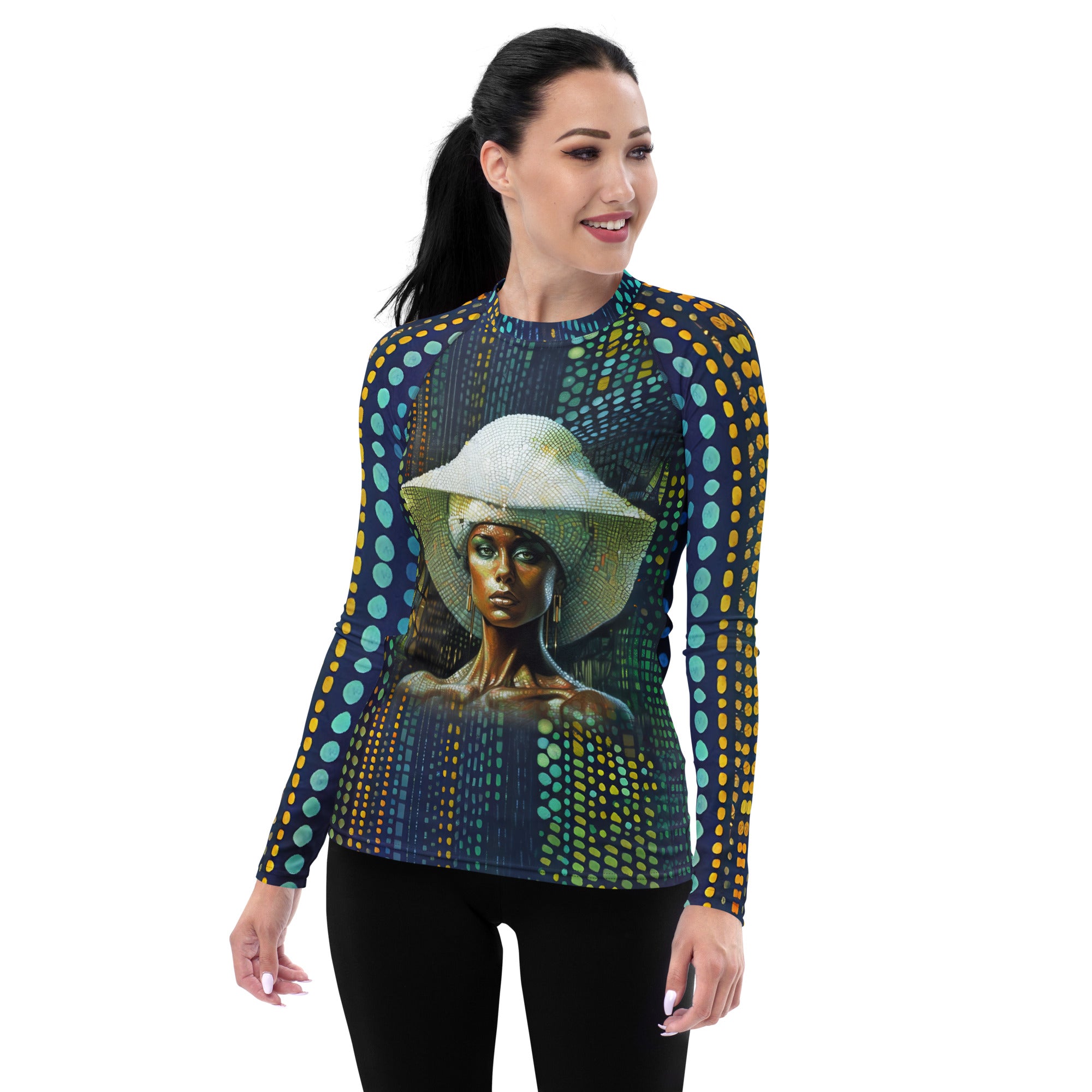 Cosmic Dream All-Over Print Women's Rash Guard side view.