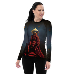 Retro Revival All-Over Print Women's Rash Guard front view.