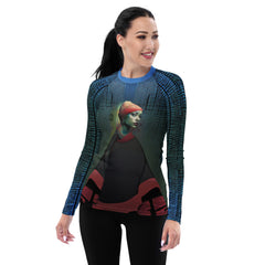 Modern Muse All-Over Print Women's Rash Guard front view.