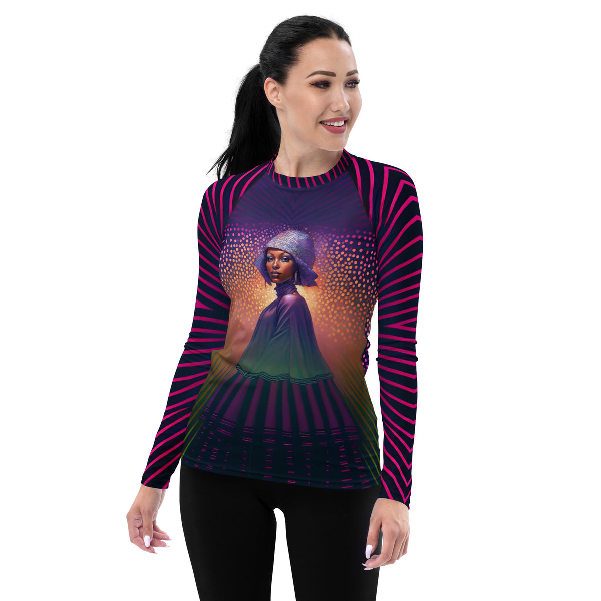 Floral Symphony All-Over Print Women's Rash Guard front view.