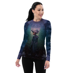 Cosmic Cascade All-Over Print Women's Rash Guard front view.