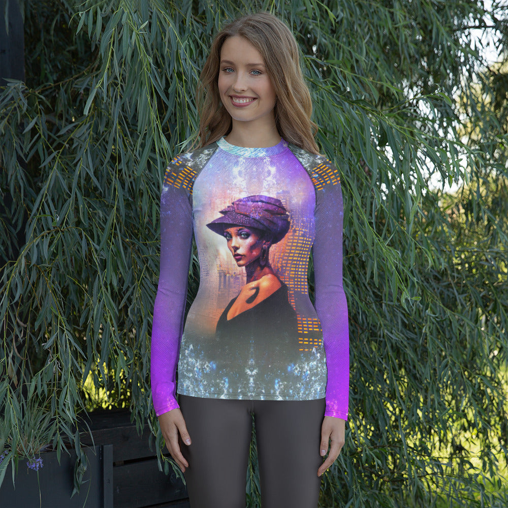 Serene Sunset All-Over Print Women's Rash Guard front view.