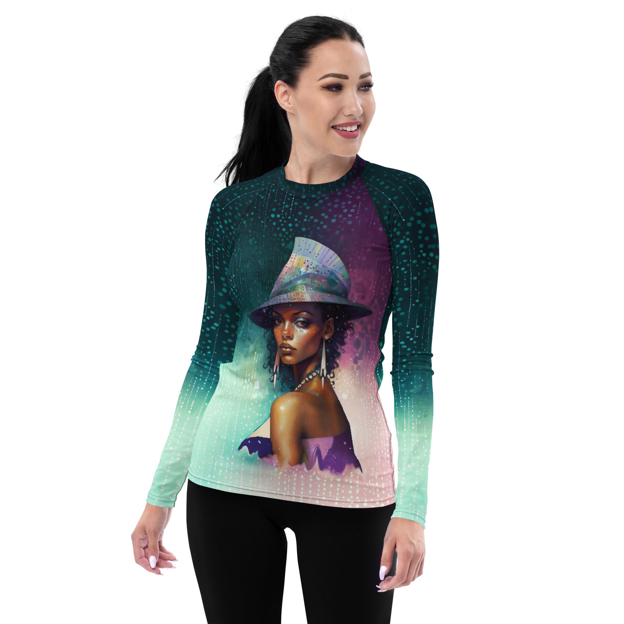 Wild Wonder All-Over Print Women's Rash Guard front view.