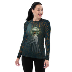 Boho Radiance All-Over Print Women's Rash Guard side view.