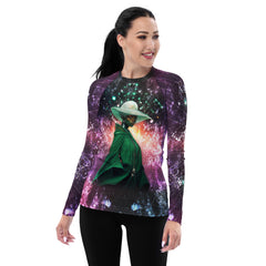 Retro Wave All-Over Print Women's Rash Guard front view.