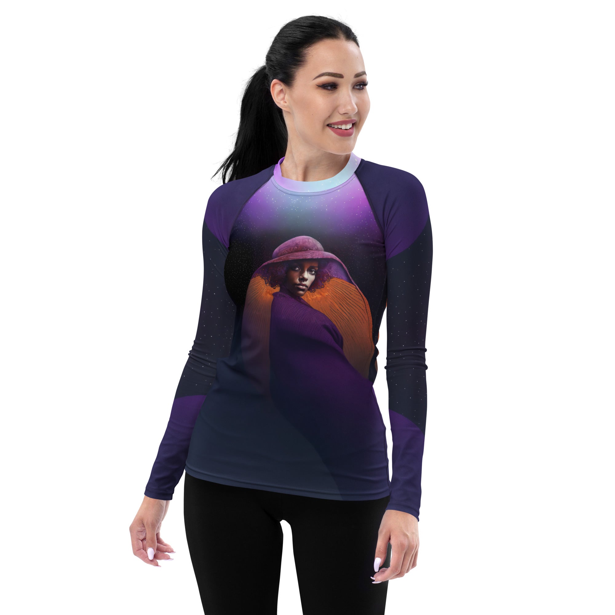 Tranquil Garden All-Over Print Women's Rash Guard side view.