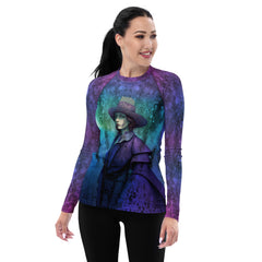 Cosmic Serenity All-Over Print Women's Rash Guard front view.