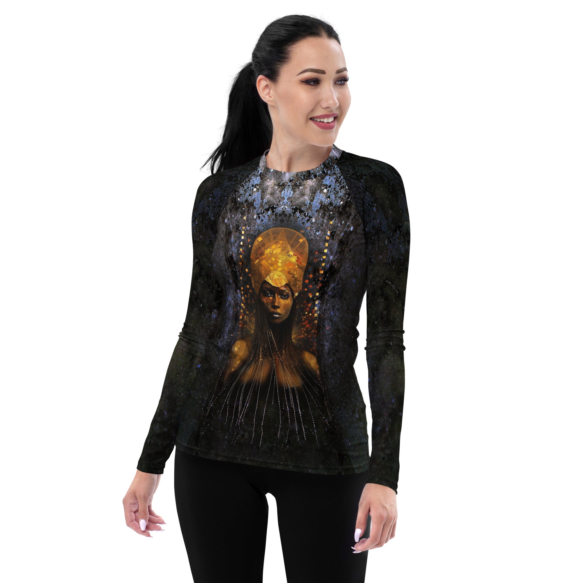 UV protective women's rash guard with Ethereal Bloom print