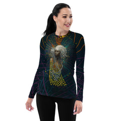 Women wearing cosmic patterned rash guard