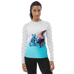 Floral design women's rash guard for swimming.