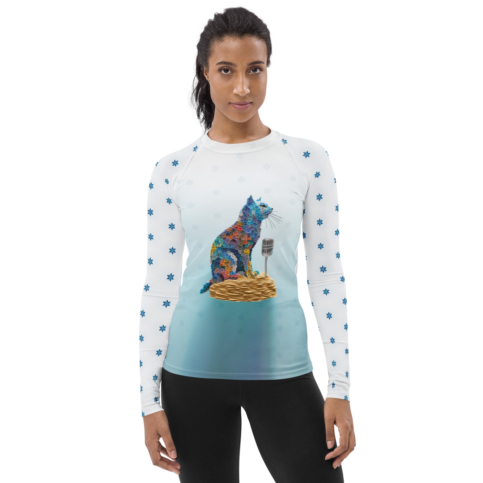 Intricate coral pattern women's rash guard.