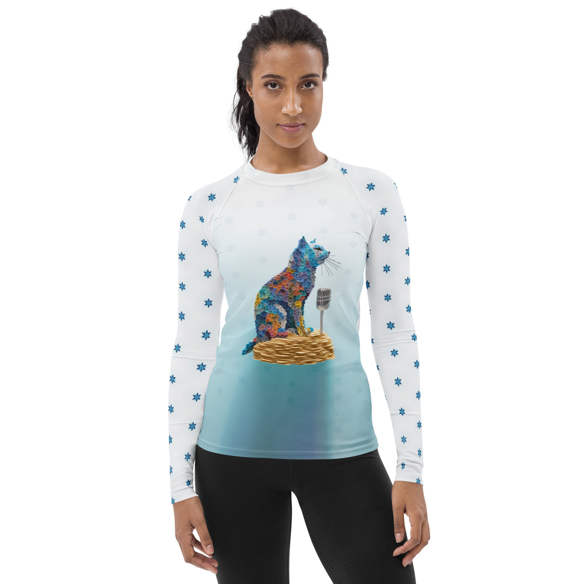 Intricate coral pattern women's rash guard.