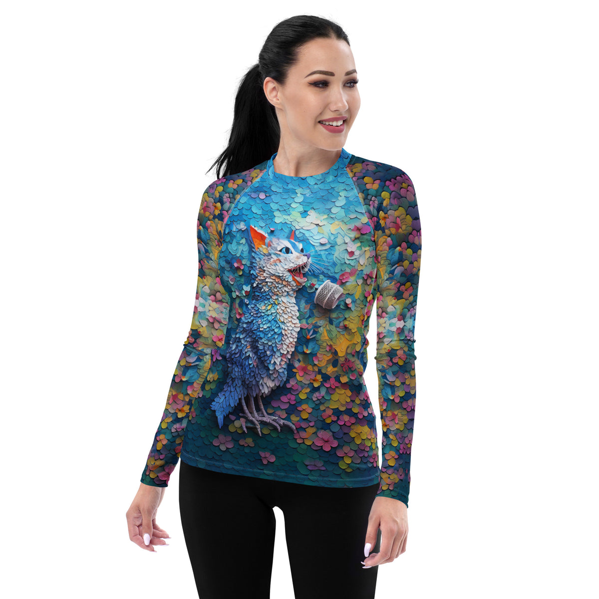 Kirigami Lotus Serenity Women's Rash Guard front view.