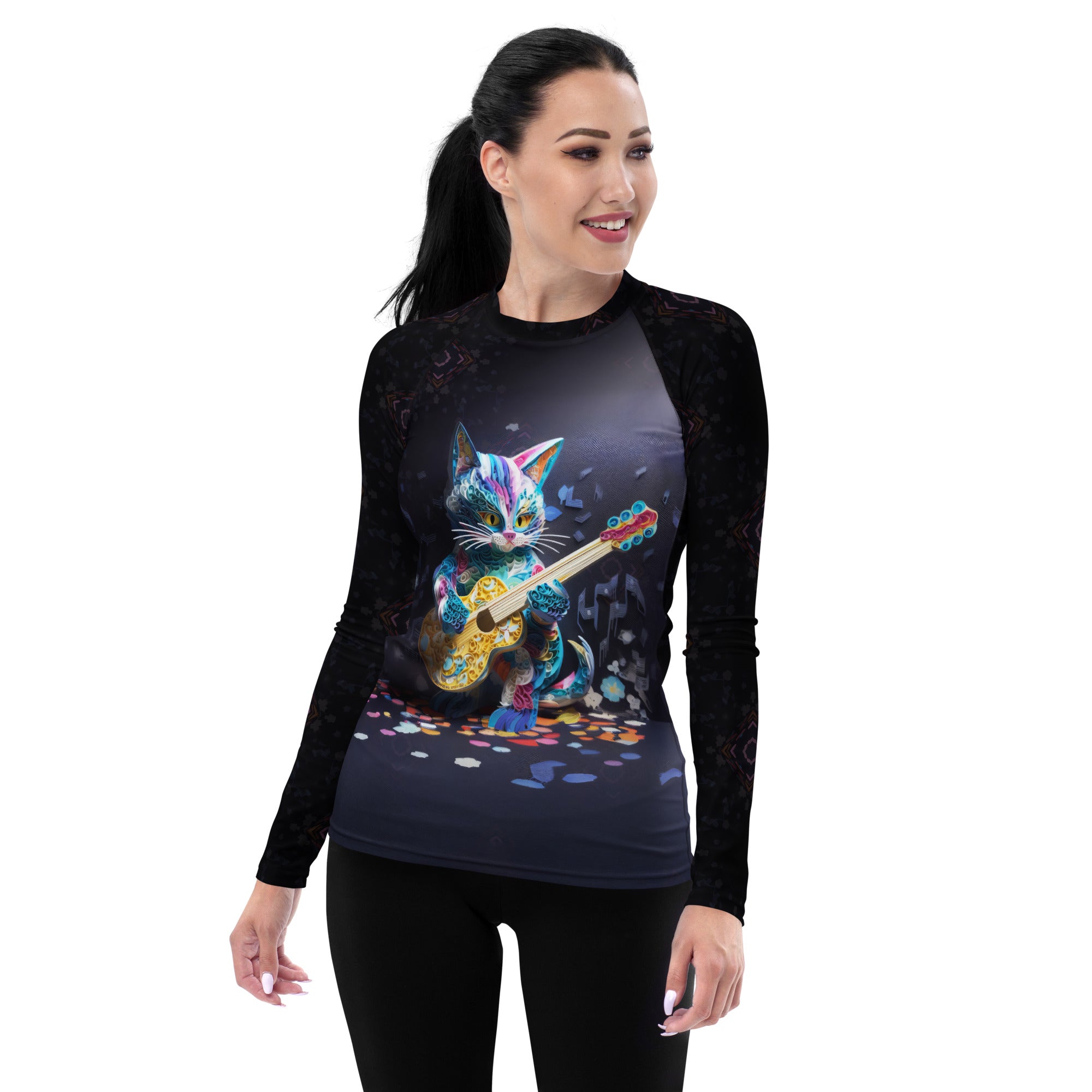 Abstract Artistry Kirigami Women's Rash Guard front view.