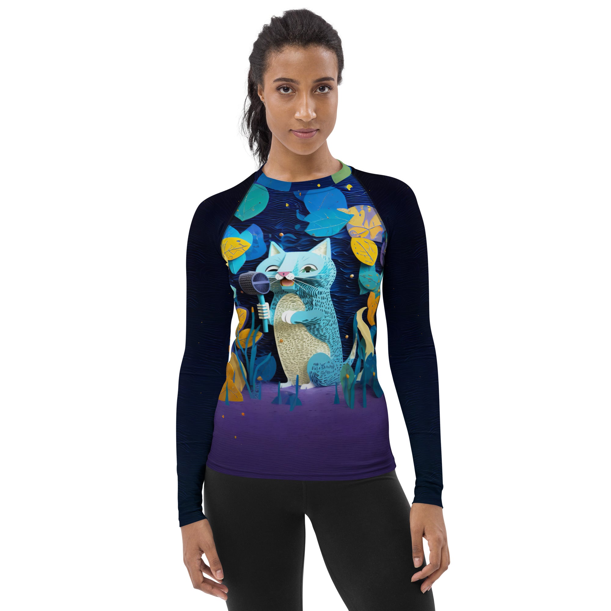 Discover the Twilight Kirigami Owls Women's Rash Guard. Stylish and comfortable, perfect for water activities and outdoor adventures with a unique owl design.