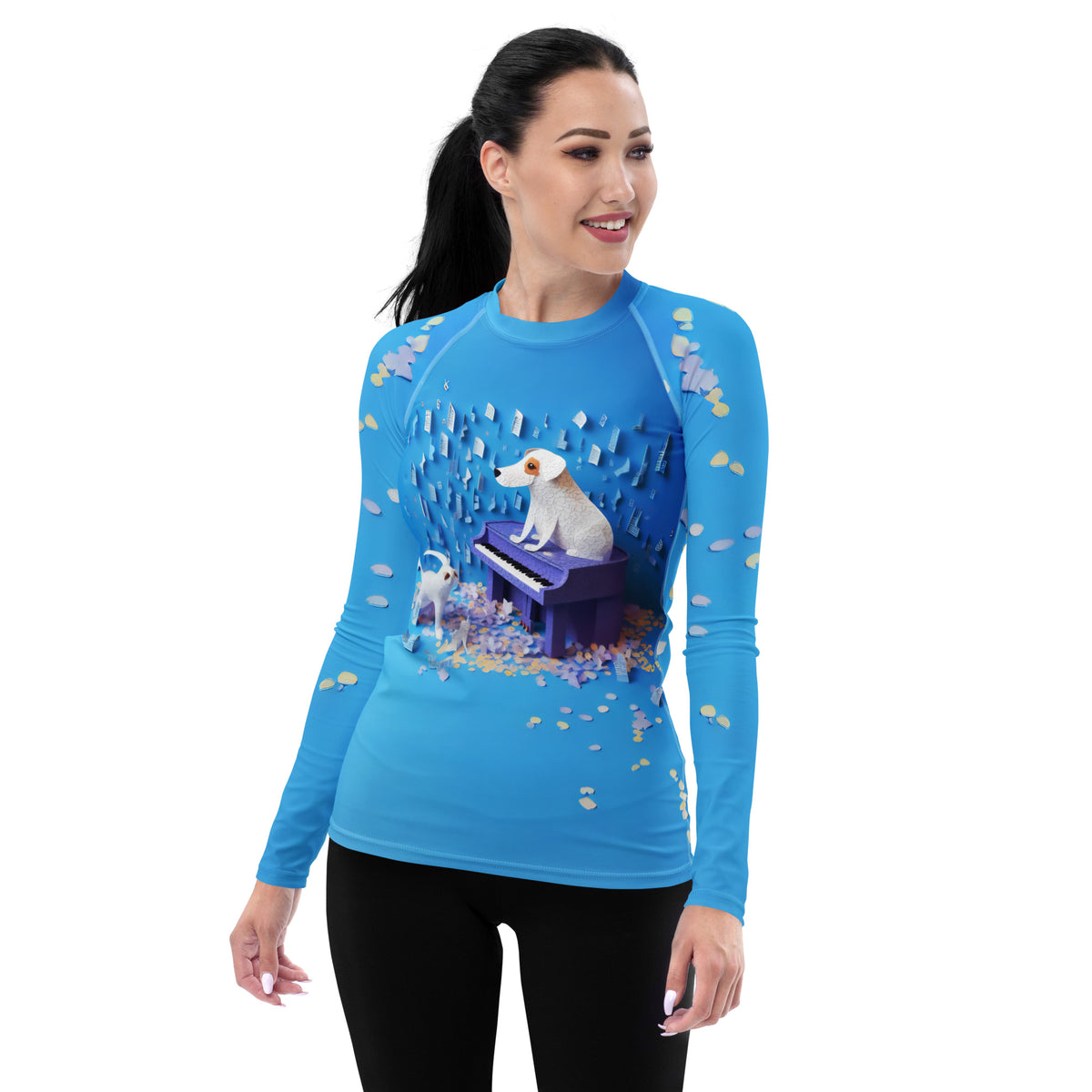 Kirigami Phoenix Flight Women's Rash Guard front view.