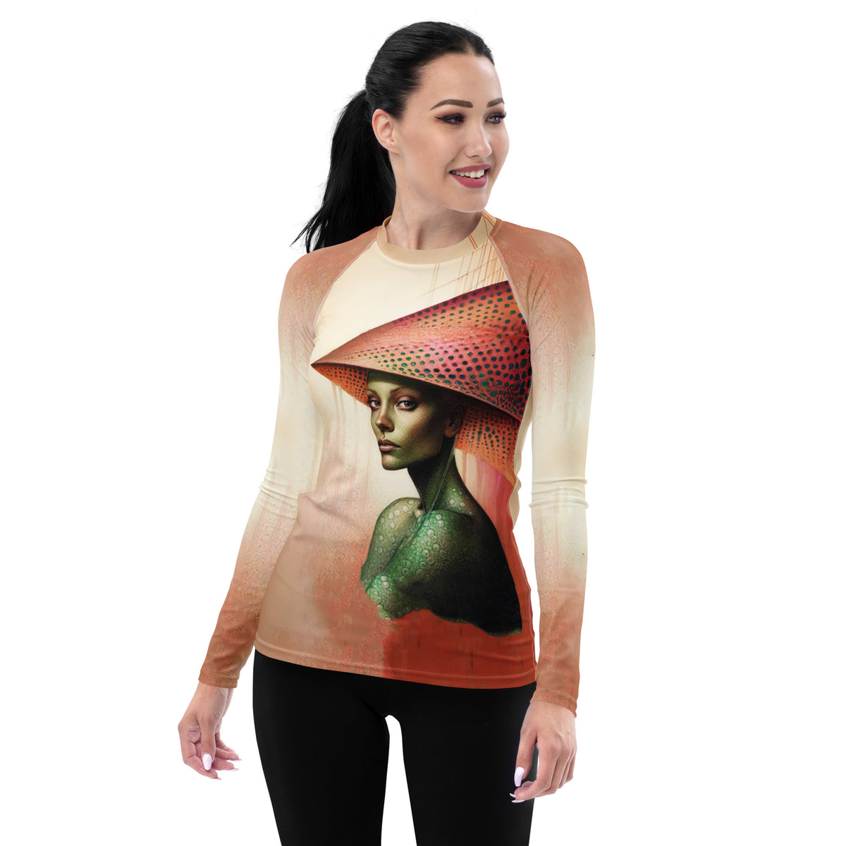 Artistic Flair rash guard for women in vibrant colors.