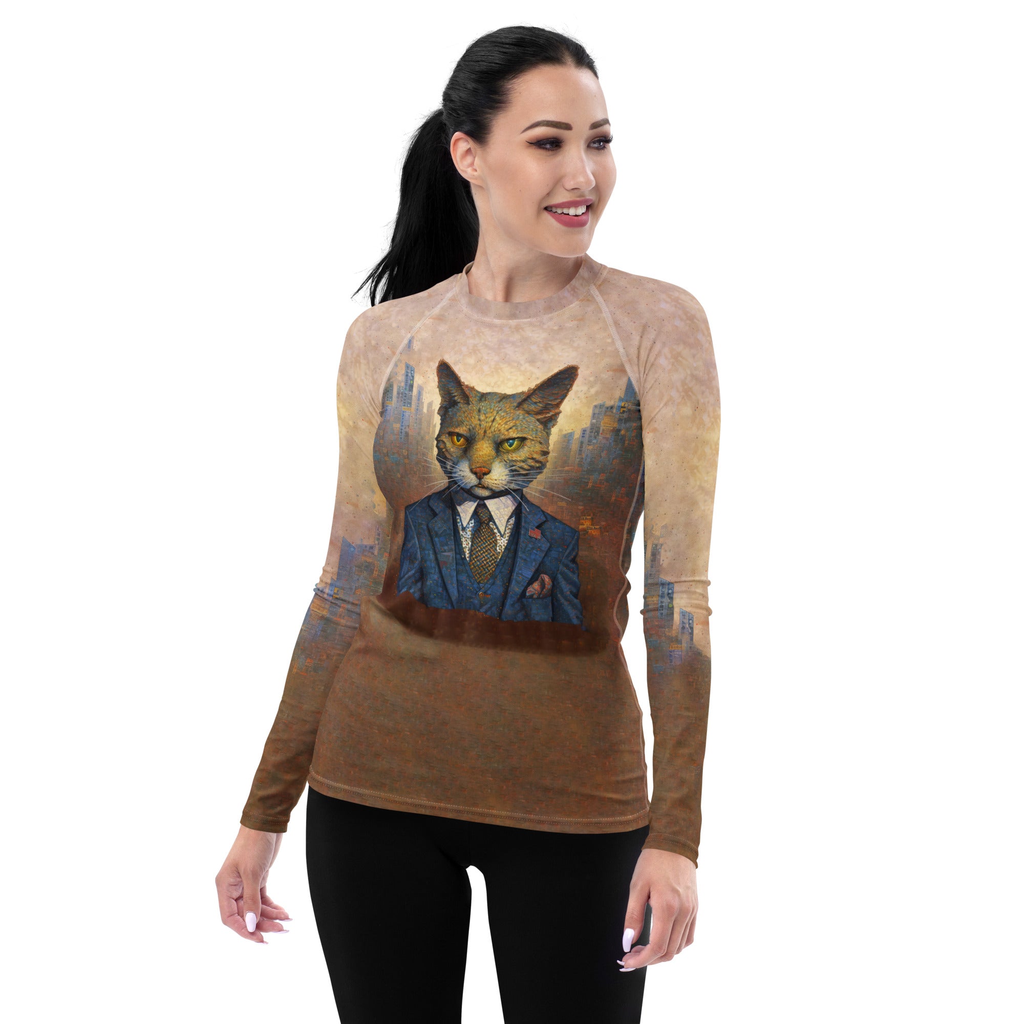 Playful Paws Cat Women's Rash Guard Front View