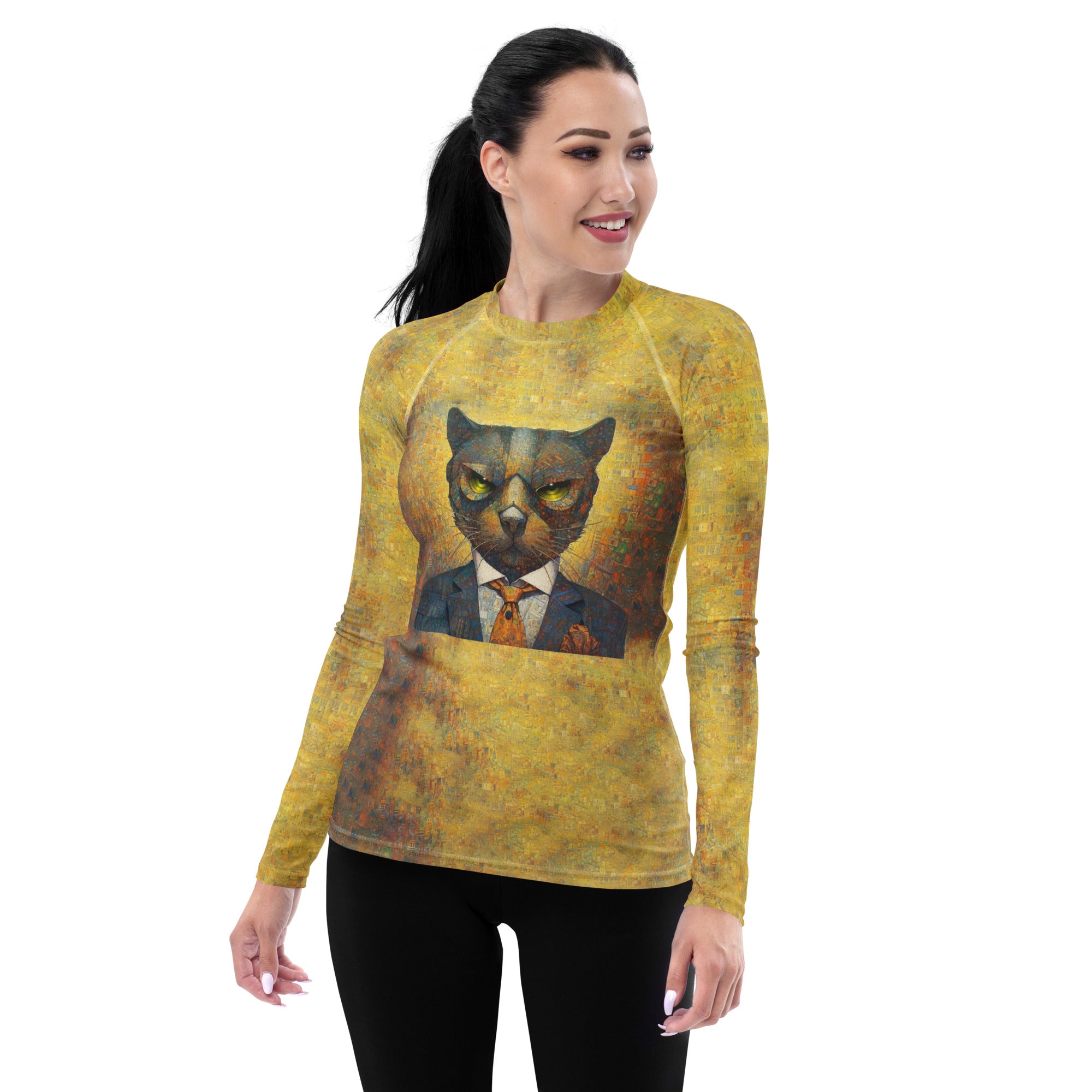 Whisker Wonderland Cat rash guard for women in action