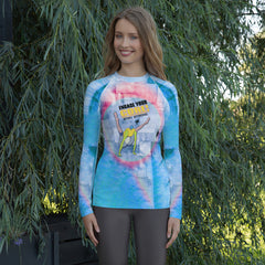 Women's rash guard with Peaceful Warrior design.