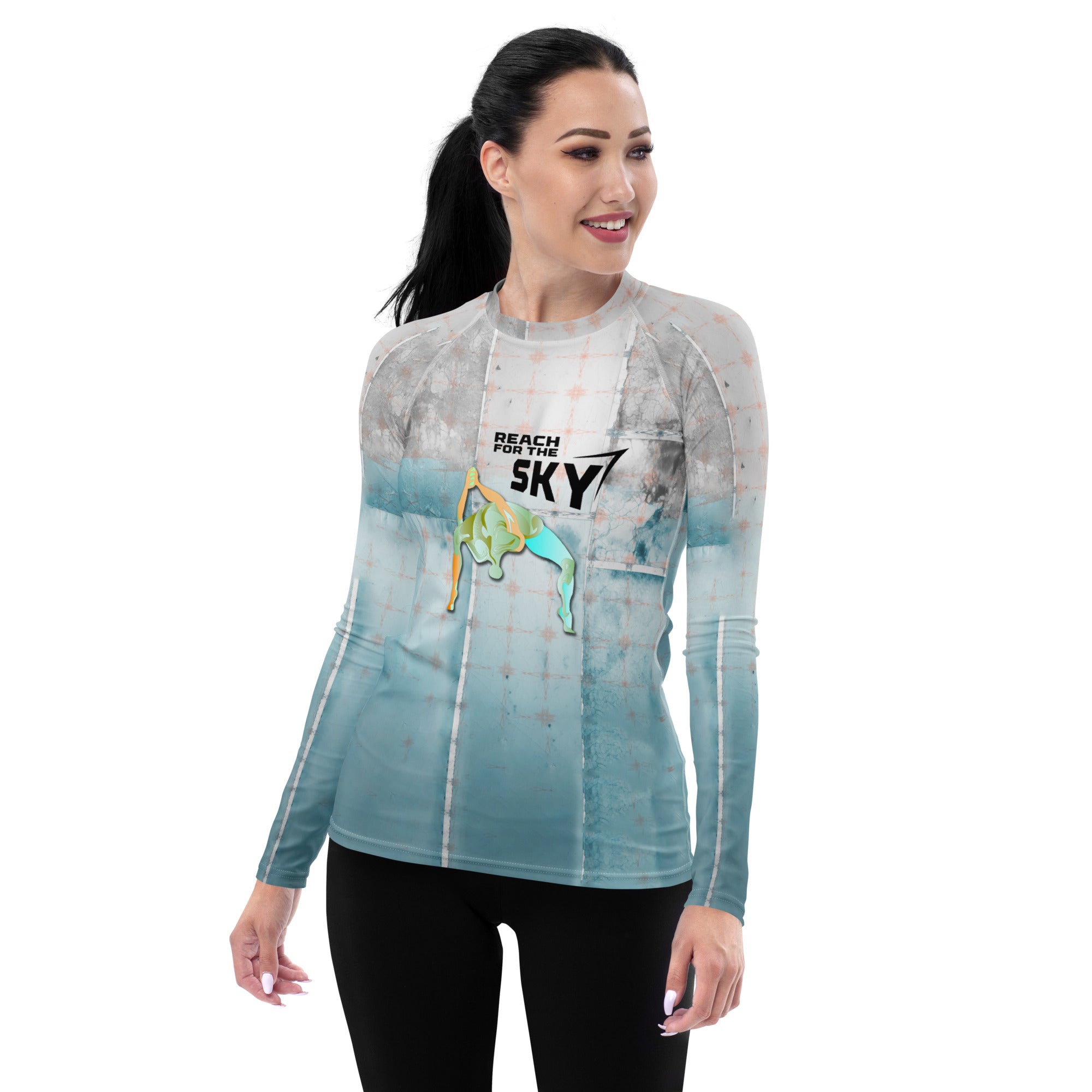 Women's rash guard with Serenity Flow design.