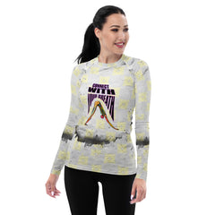 Women's rash guard with Harmony Half Moon print design.