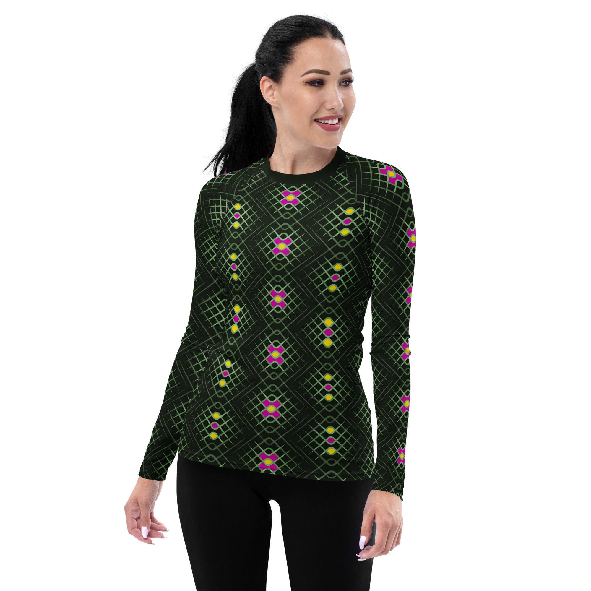 Stylish women's rash guard with abstract patterns