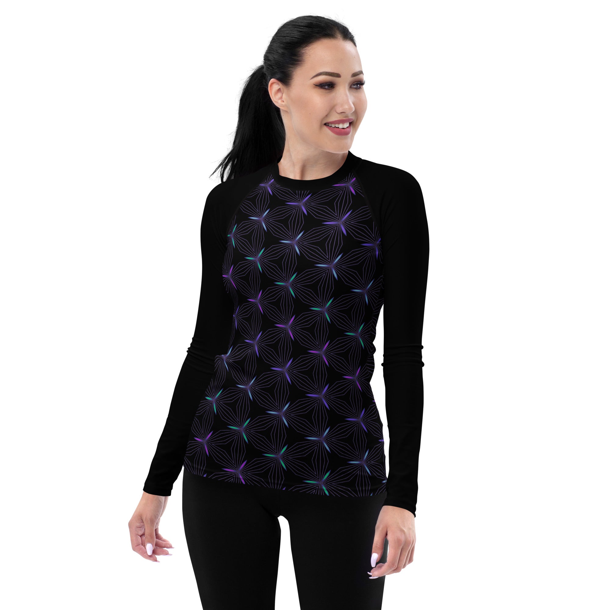 Ethereal Galaxy pattern on women's rash guard