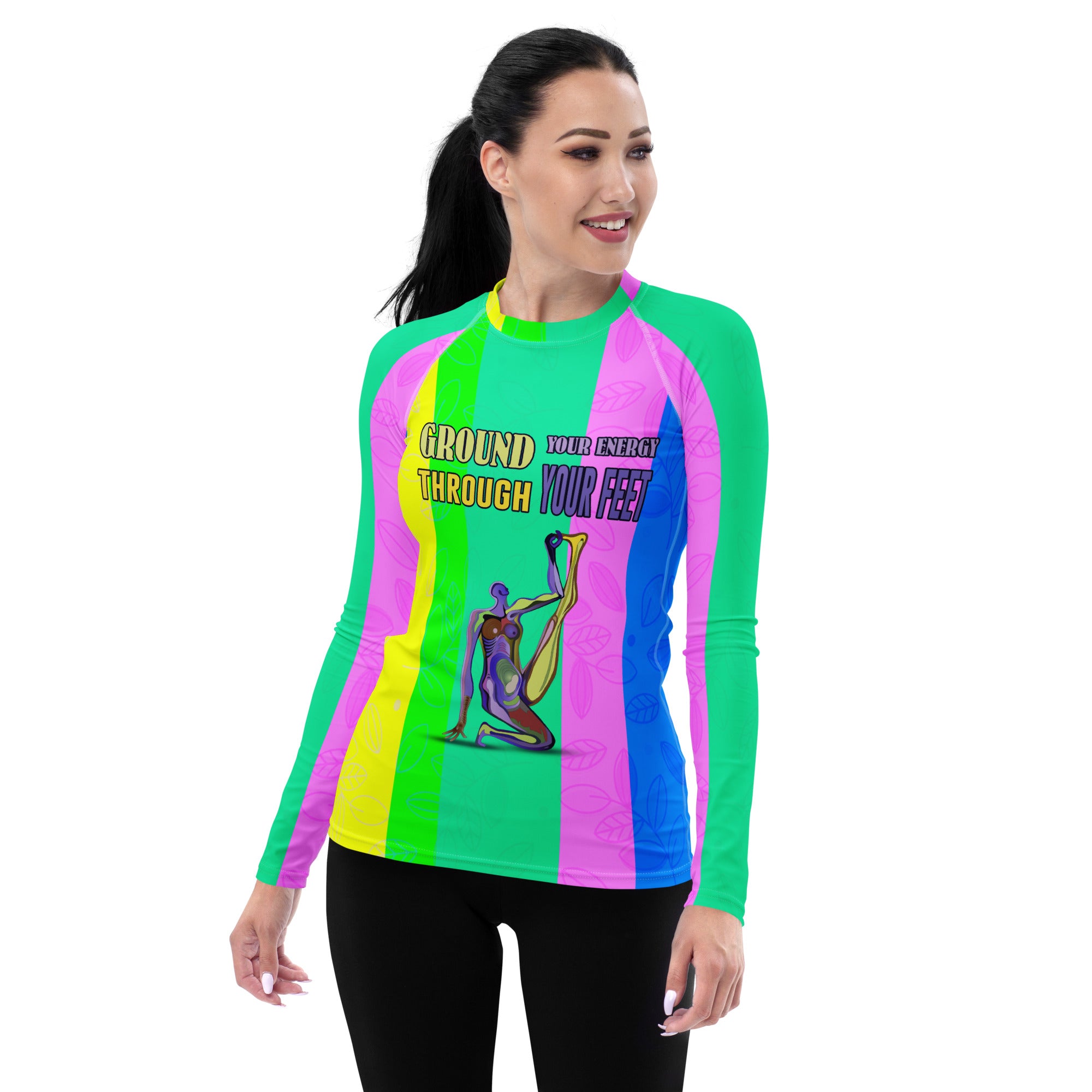 Front view of Oceanic Calm Women's Rash Guard.