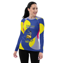 Women's rash guard in vibrant neon colors.