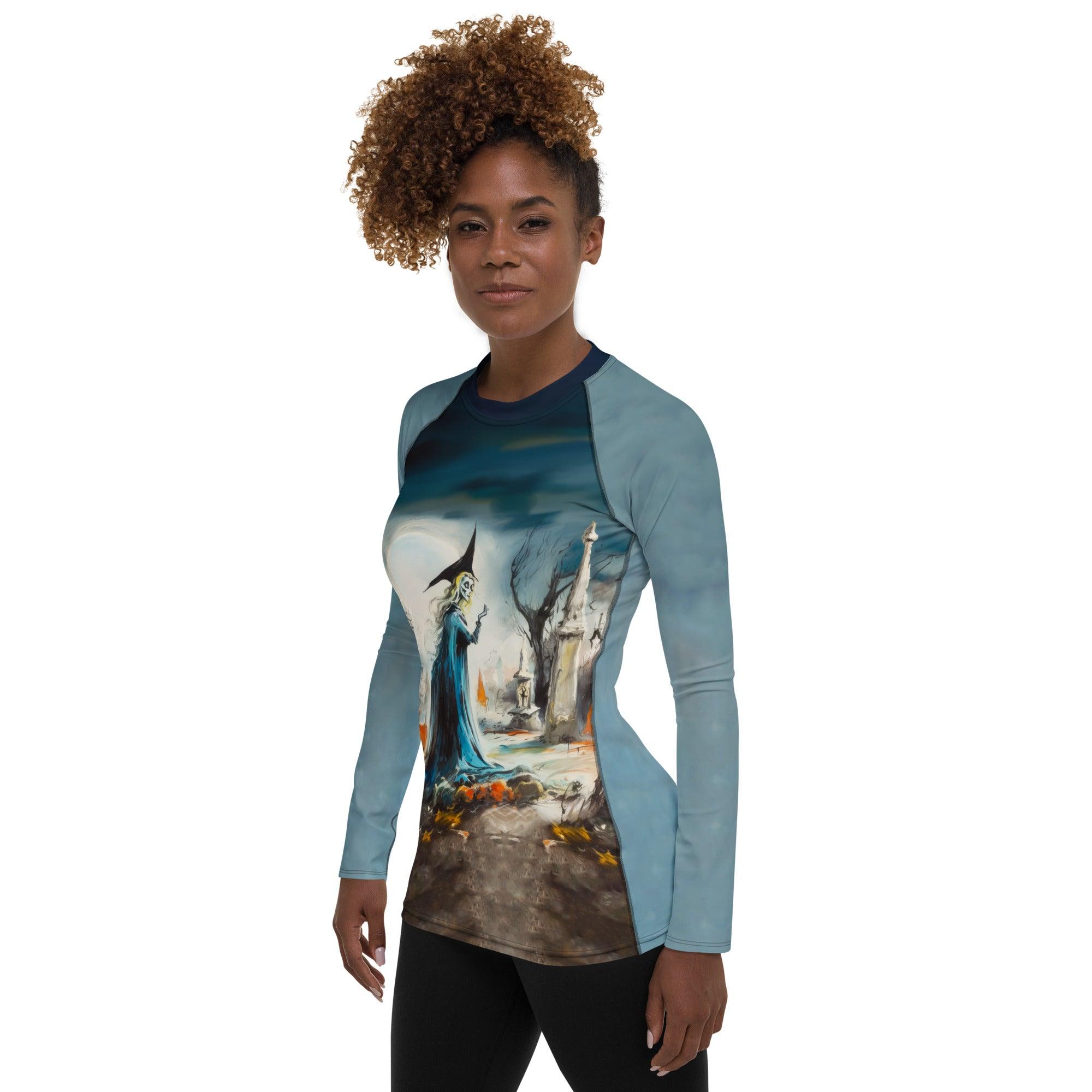 Moonlit Halloween All-Over Print Women's Rash Guard Ride The Night's Spirit - Beyond T-shirts