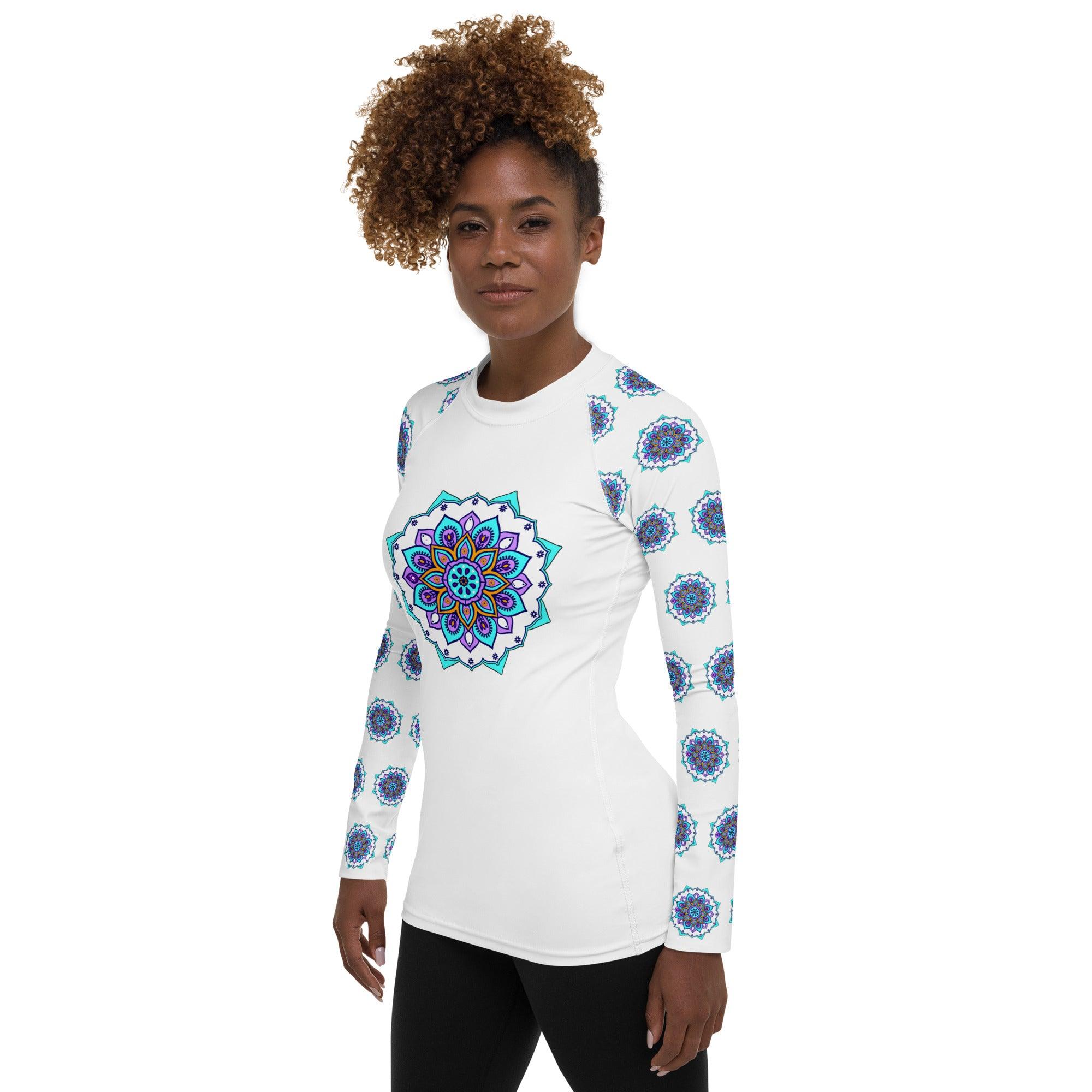 Tranquil Watercolor Mandala Women's Rash Guard - Beyond T-shirts