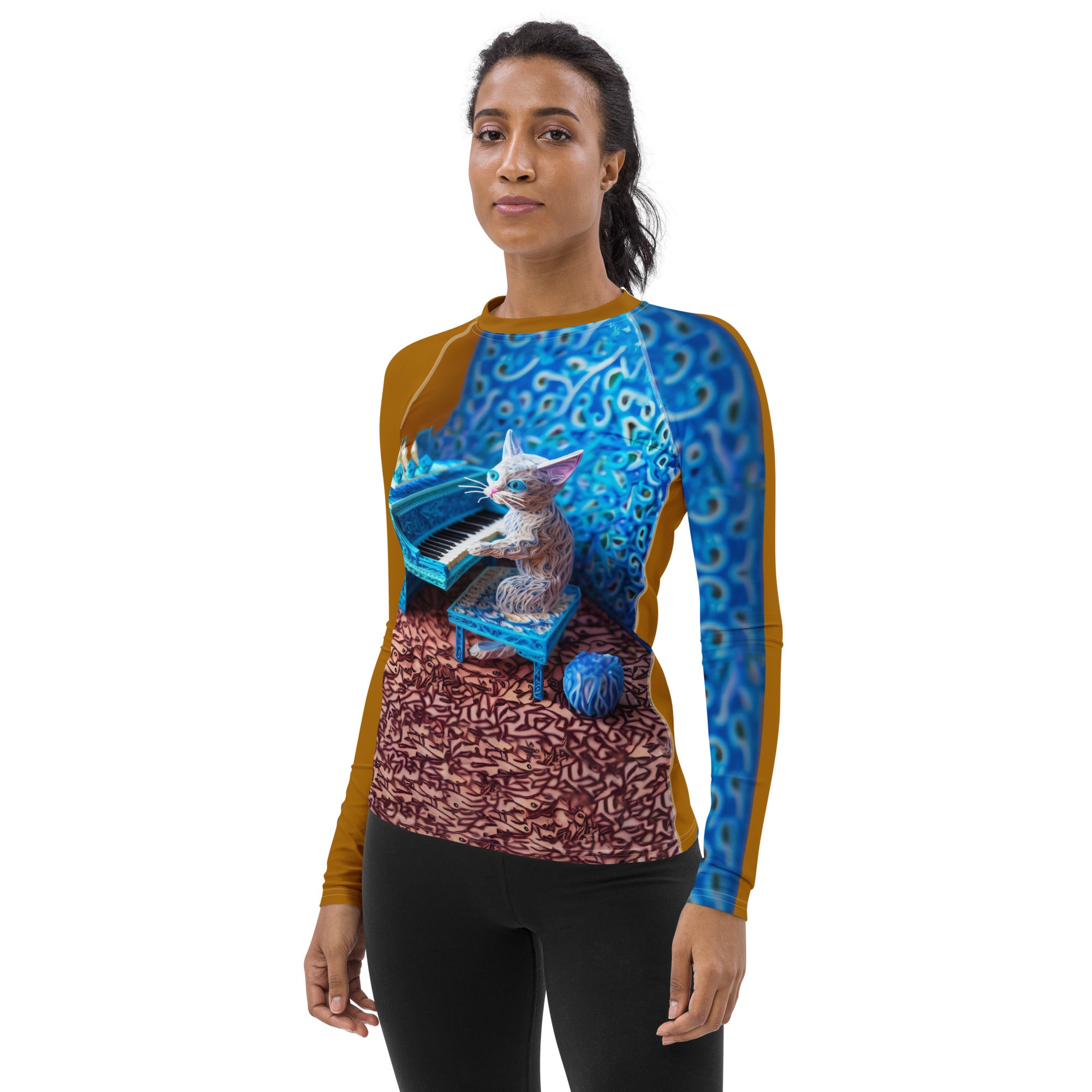 Protective rash guard with intricate kirigami dragon pattern.