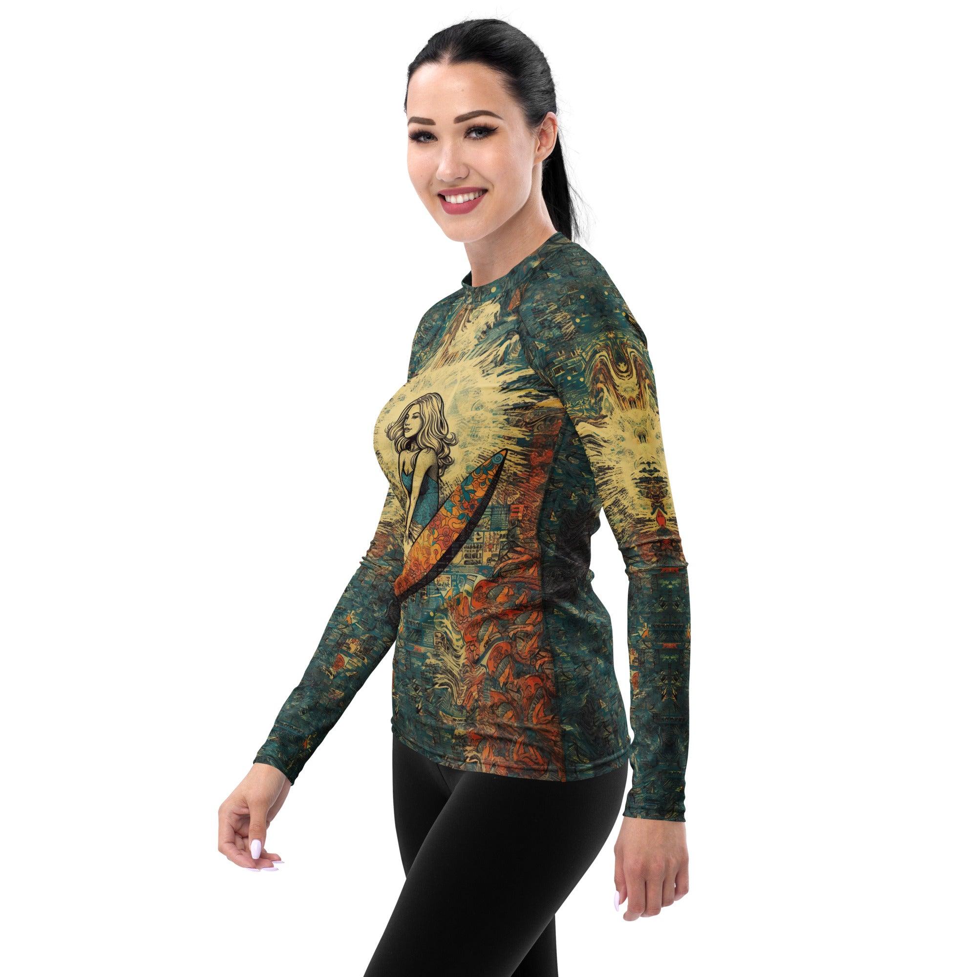 Durable Surfing 1 28 Rash Guard for Women, combining comfort with stylish surf aesthetics.