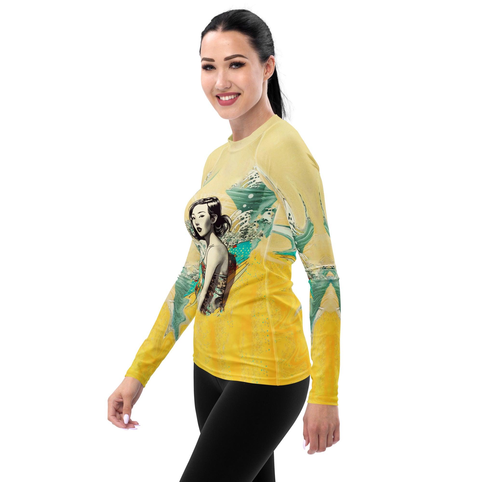 Surf-inspired Surfing 1 43 Women's Rash Guard, perfect for those who love the ocean.