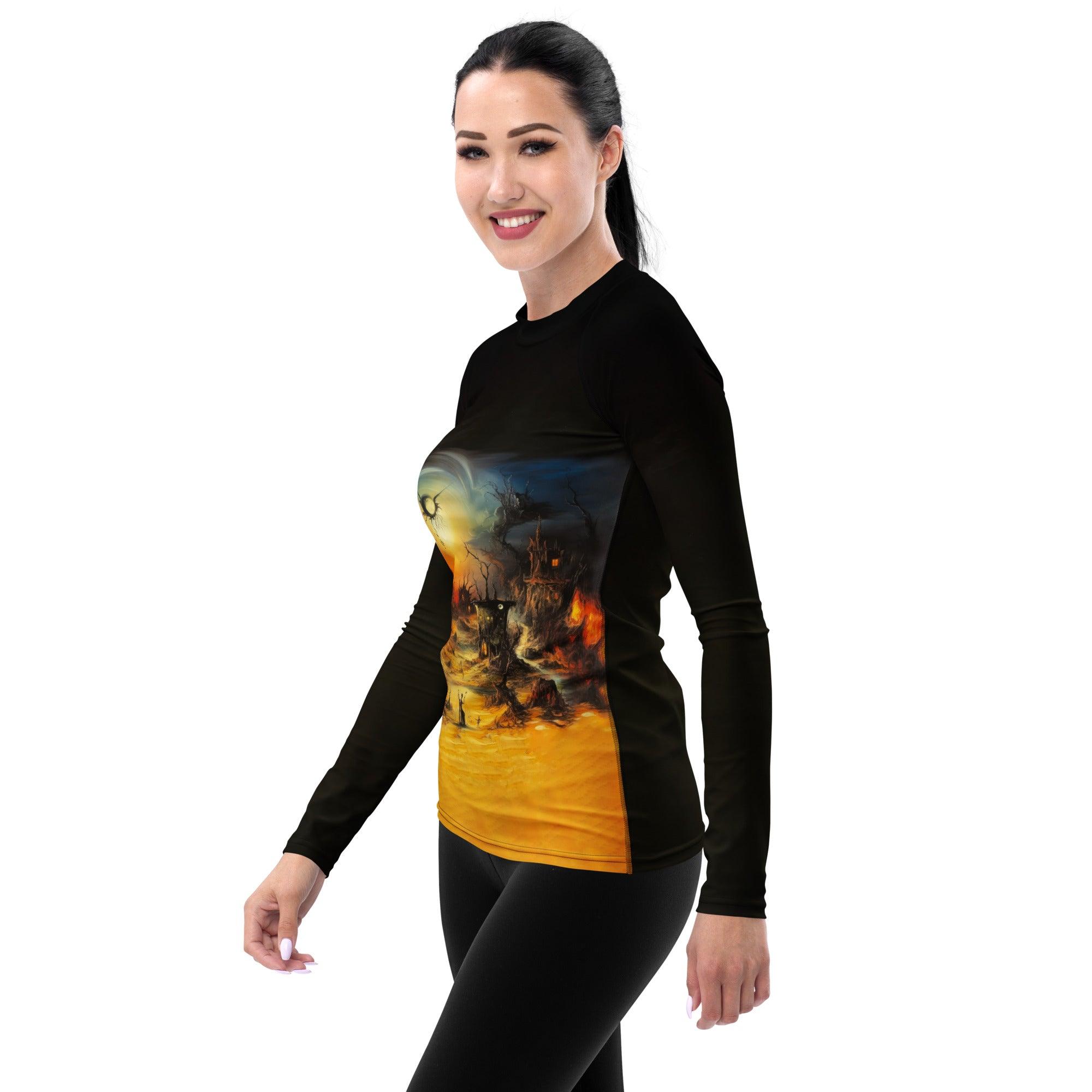 Witchy Shores All-Over Print Women's Rash Guard Embrace Halloween Enchantment - Beyond T-shirts