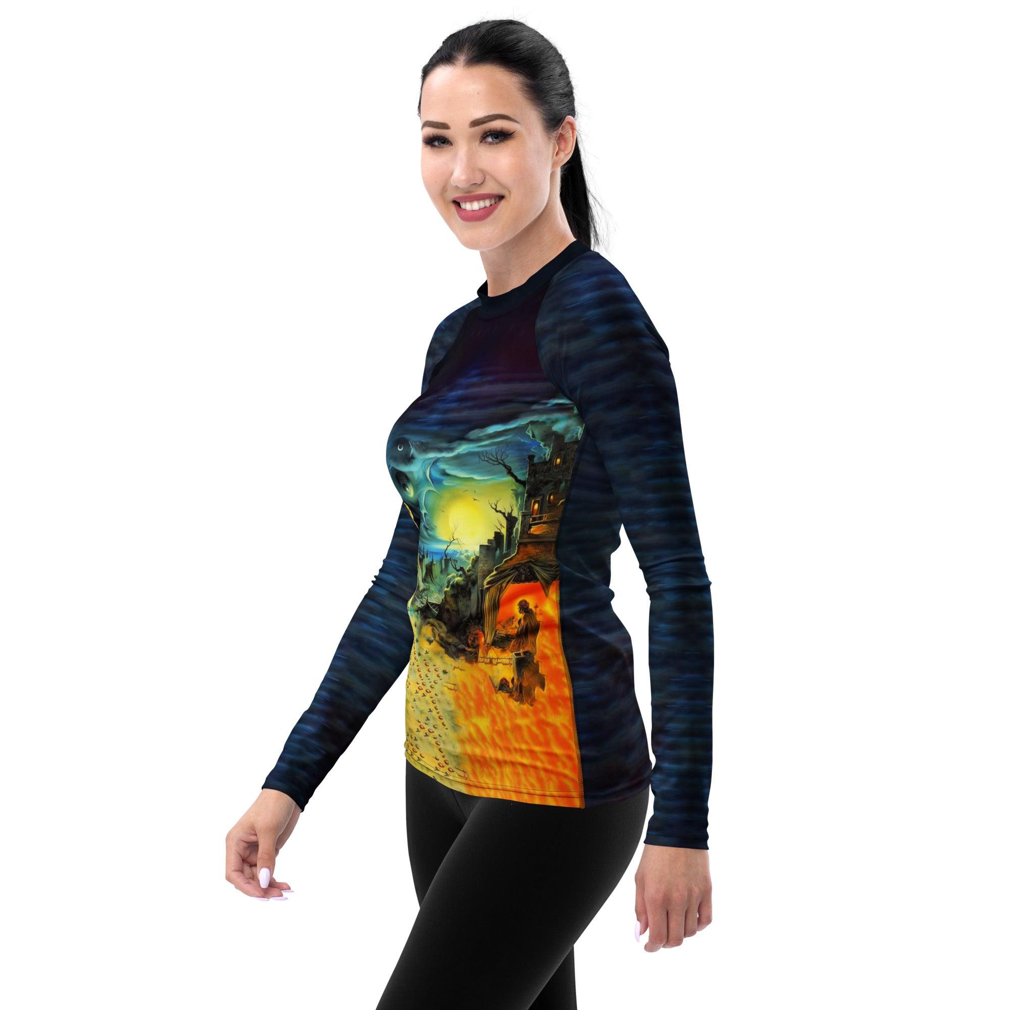 Wicked Waves All-Over Print Women's Rash Guard Ride The Magic Of Halloween - Beyond T-shirts