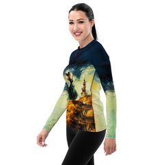 Eerie Moonlit Beach All Over Print Women's Rash Guard Embrace Halloween Nights - Beyond T-shirts