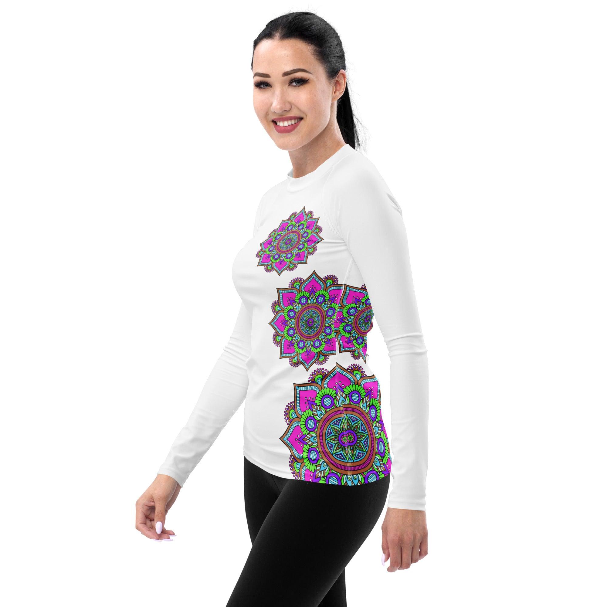 Radiant Sunburst Mandala Women's Rash Guard - Beyond T-shirts