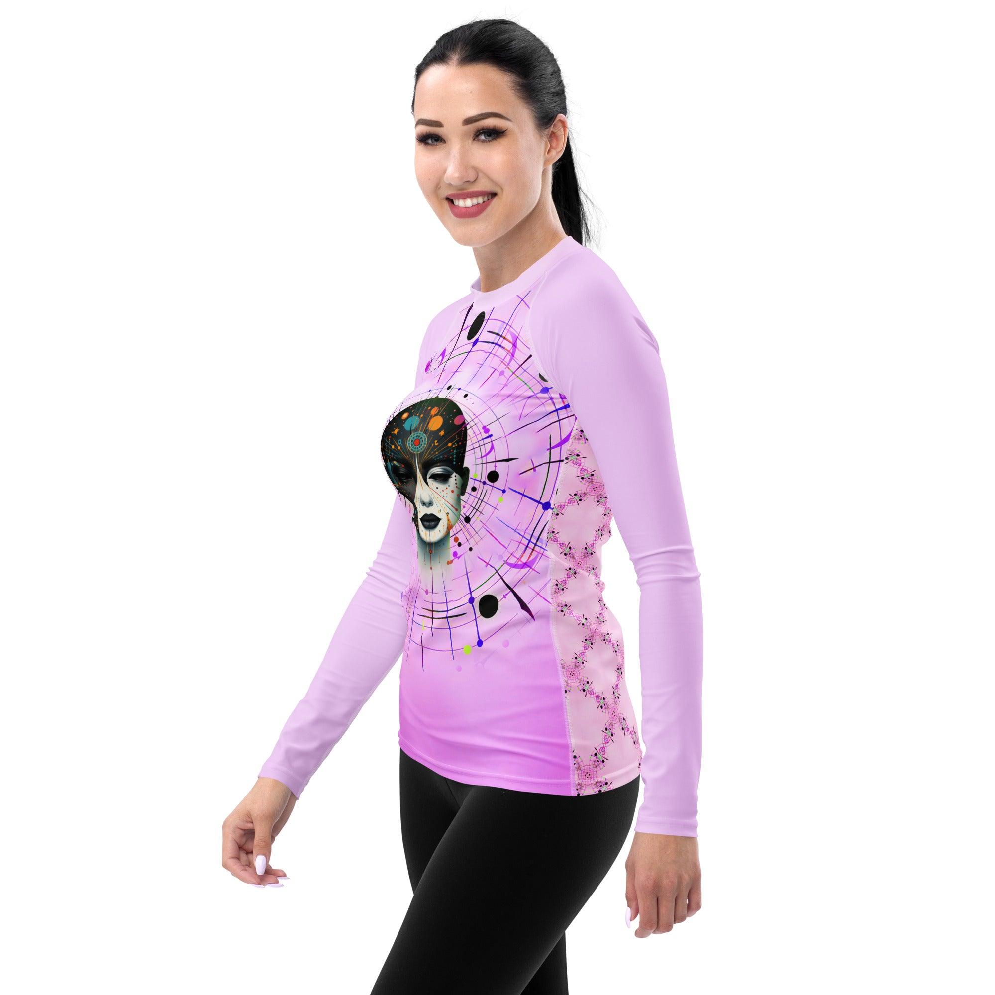 Elegance in Abstraction: Women's Art Rash Guard - Beyond T-shirts