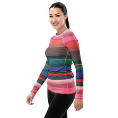 Retro Rainbow Blast Colorful Stripe All-Over Print Women's Rash Guard