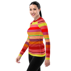 Summer Sunset Hues Colorful Stripe All-Over Print Women's Rash Guard