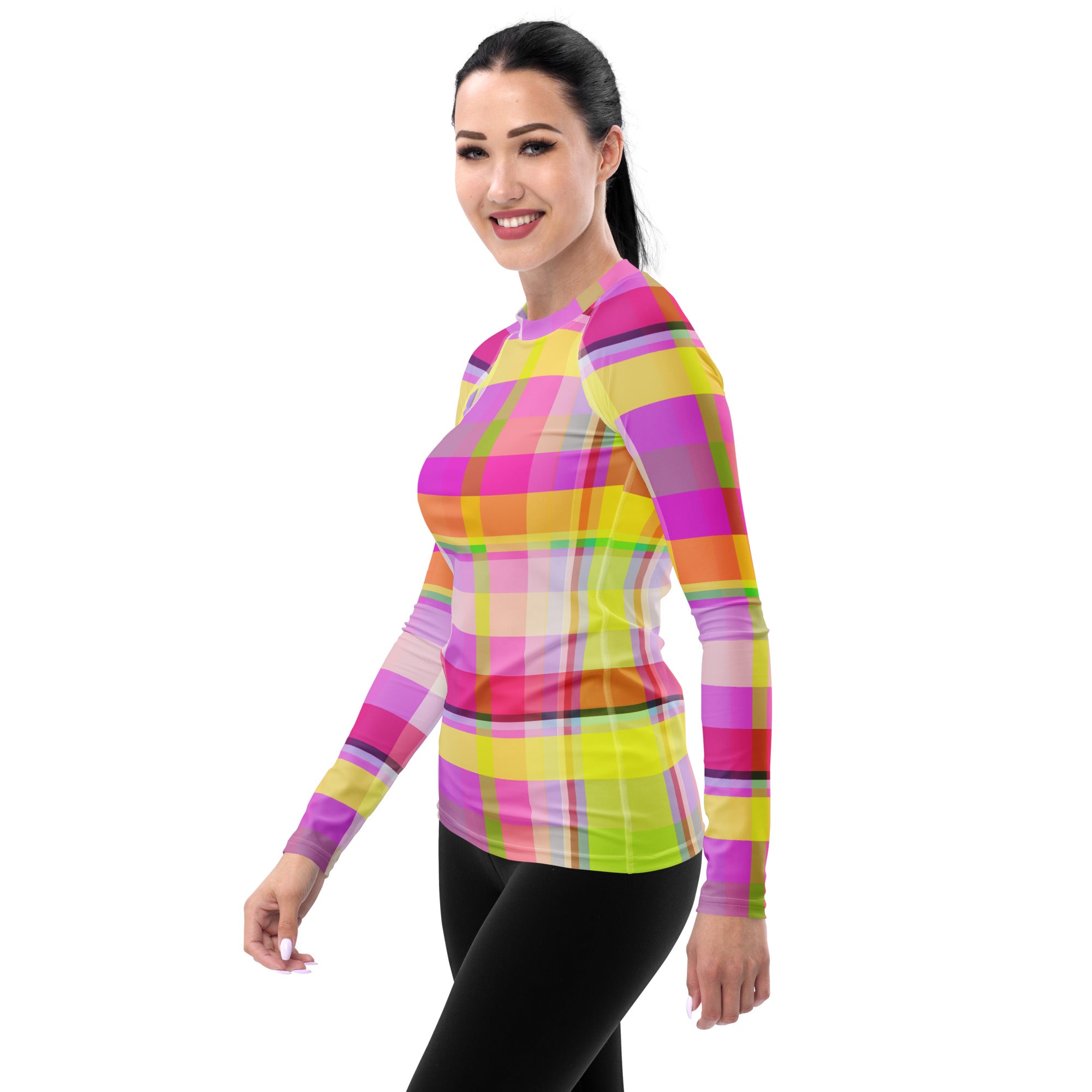 Catch the wave in vintage style with the Retro Wave Women's Rash Guard, designed for sun protection and a retro look.