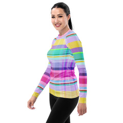 Carnival Chic Rash Guard for women: Your essential partner for water sports, offering UV protection in a playful design.