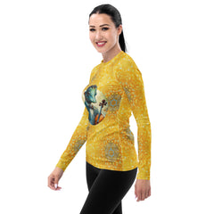 Protective rash guard with koala design for beach activities.