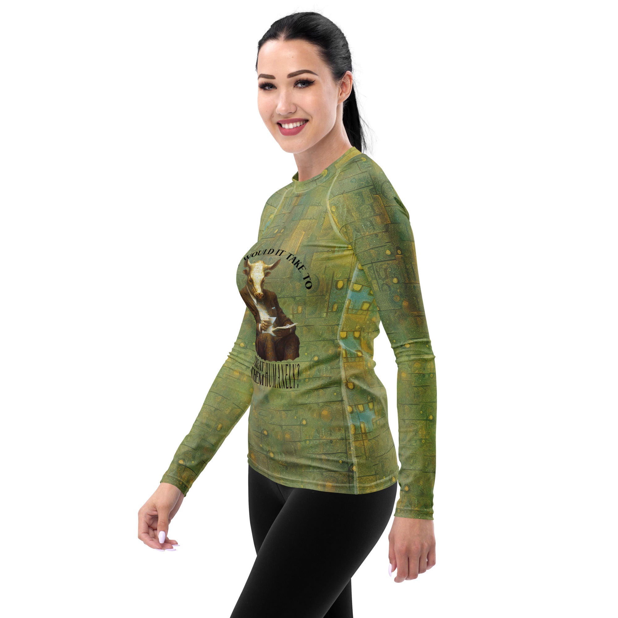 Elegant Giraffe-themed Rash Guard for women, perfect for water sports.