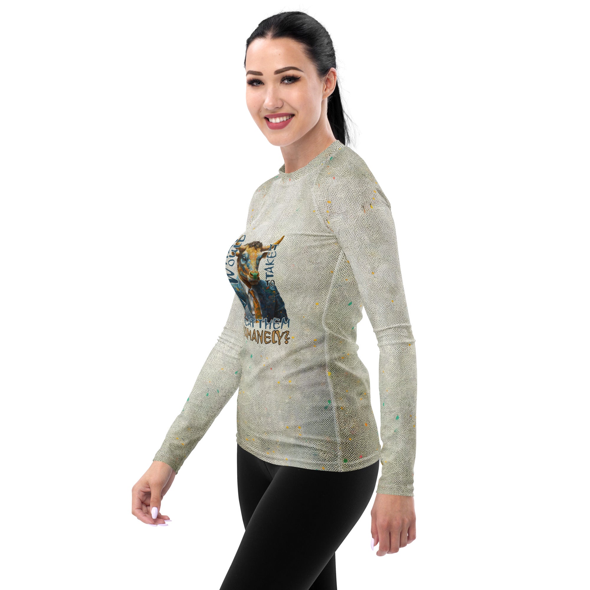 Cheerful Cheetah Clan rash guard on white background