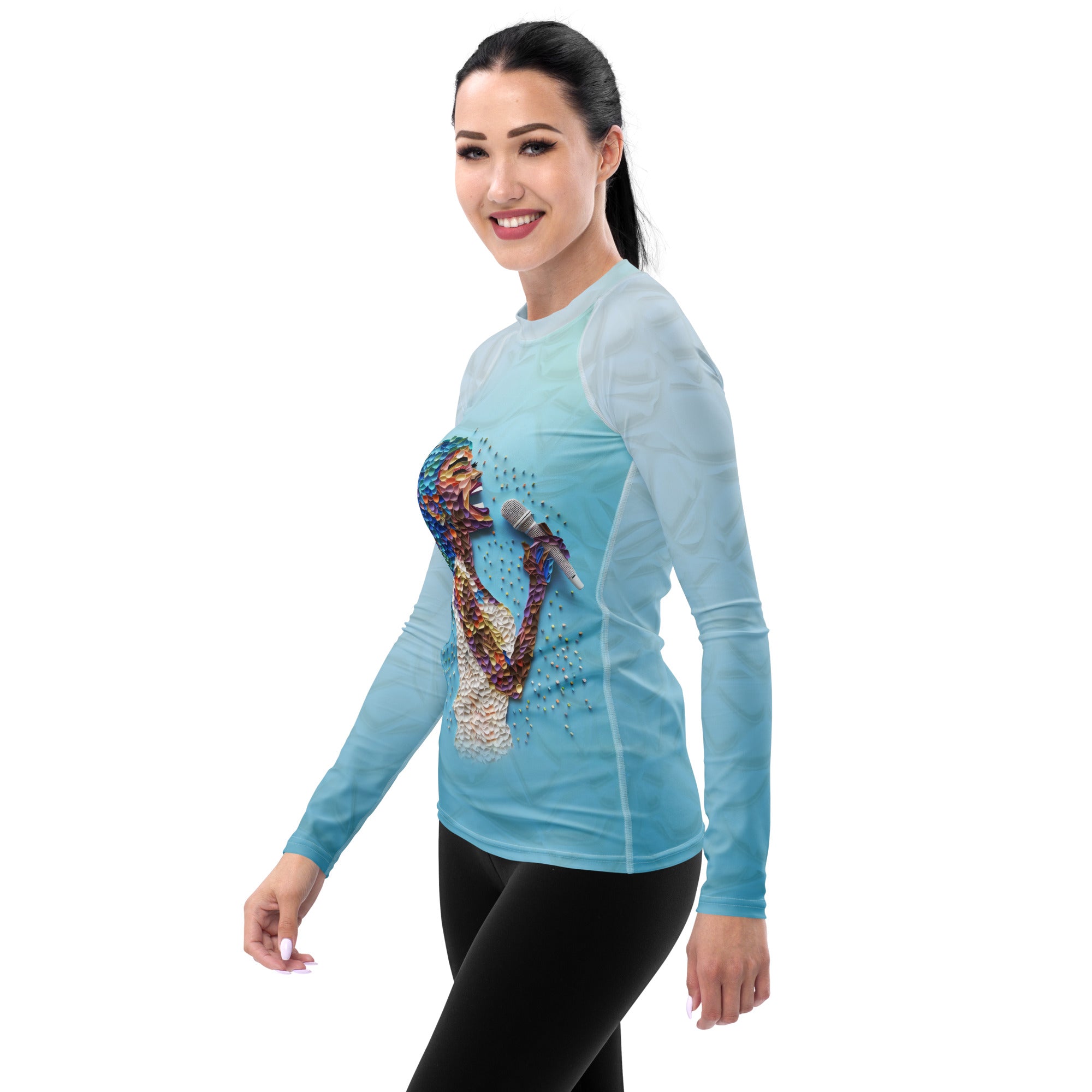 Stylish sunset silhouette rash guard for beach sports